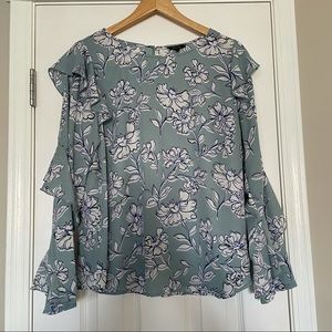 RW&Co Long Sleeve Semi Sheer Floral Ruffled Blouse Large